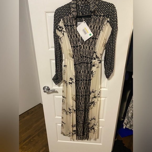 NWT SISTE’S black and white pattern midi long sleeve dress - Picture 3 of 3
